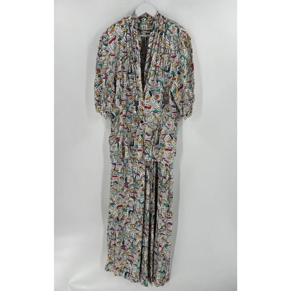 Minx Vintage Jacket Skirt Set Womens 34 / 38 White House Print Crepe Pleated